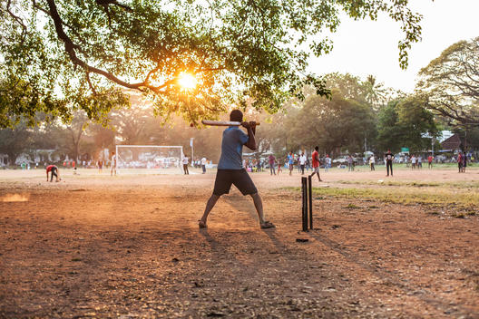 Cricket being played at Parade Grounds in Fort Kochi, Kerela, India