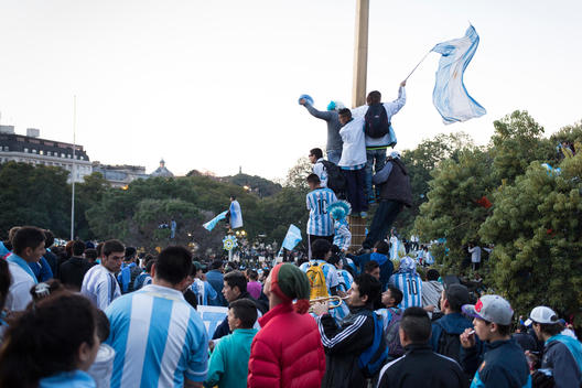 Argentina fans watching a live televised feed of the World Cup final between Germany and Argentina. Plaza San Martin, Buenos Aires, Argentina