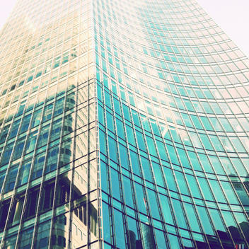 Glass facade of skypers high building in Frankfurt, Hesse, Germany