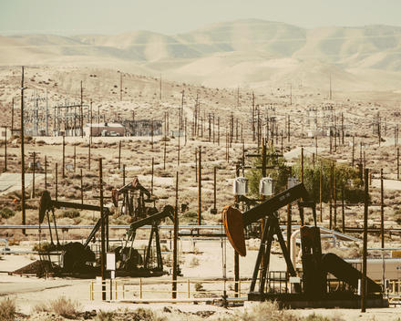 Crude oil extraction from Monterey Shale near Bakersfield, California, USA.