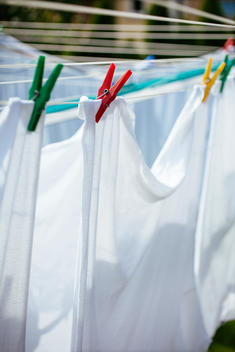 White laundry hanging outside