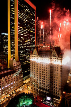 The Plaza Hotel, Lit By Red Fireworks