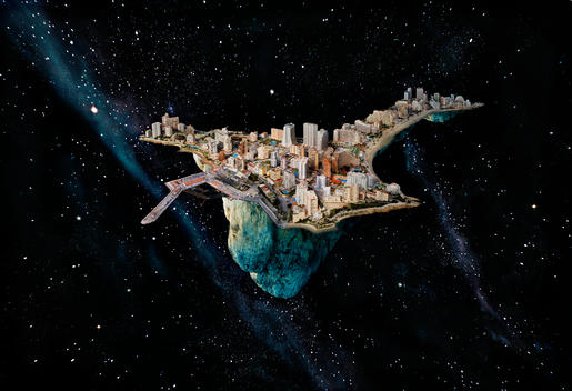 City in space, Rock of Ifach, Calpe, Spain.