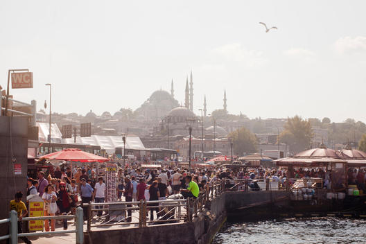 One of the crowded day from the Sirkeci area, thousands of people usually fill the streets of the area where many street vendors sells from food to various goods, behind the famous Suleymaniye Mosque is visible.