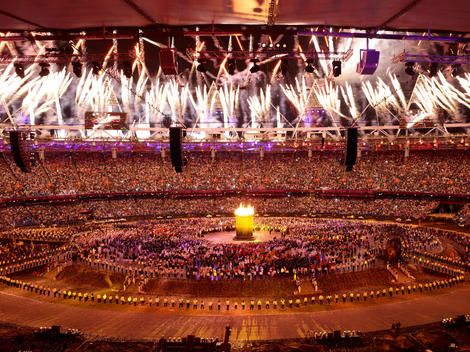 The Opening Ceremony of the 2012 London Olympics held in the Olympic stadium. The ceremony was conceived by the film director, Danny Boyle, and depicted a potted-history of Britain including scenes from the Industrial Revolution and a celebration of the N