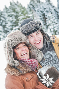 Austria, Salzburg Country, Flachau, Close up of young man and woman in winter