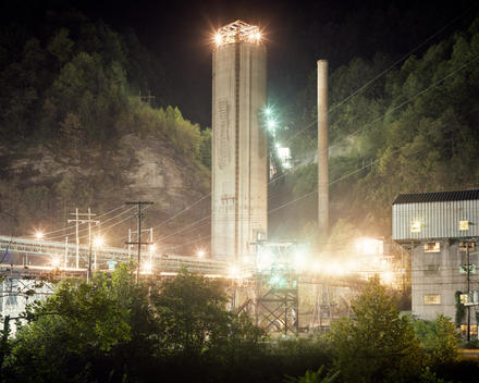 Coal Processing Facility (Which Washes And Preps The Coal Before It Is Shipped Off For Burning) At Night, West Virginia, Usa.