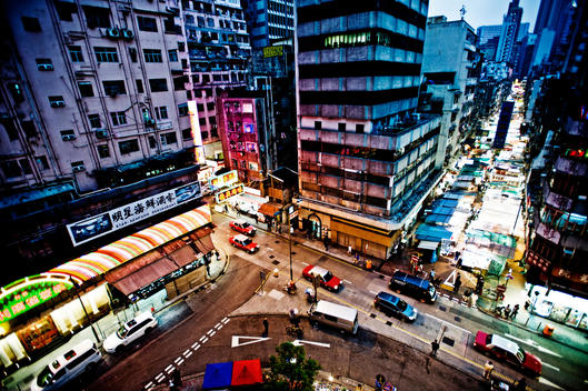 High angle view of city streets.
