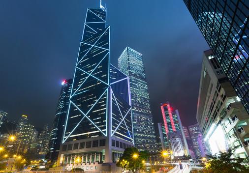 Hong Kong financial district with Bank of China building, Hong Kong, China