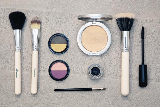 A flat lay of makeup products.