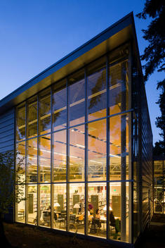 modern architecture exterior glass library building windows at night
