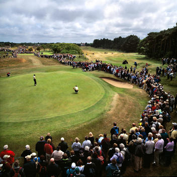 Hundreds Of Spectators Crowd Around The Green Watching A Women\'S Golf Tournament At Formby Golf Course On Merseyside.