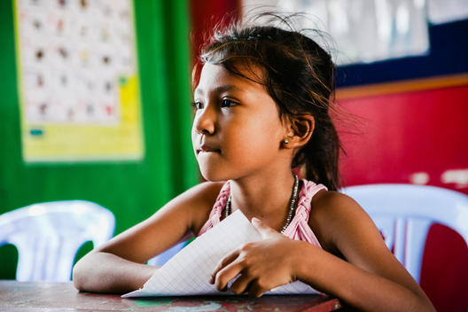 A student does schoolwork at Empowering Youth in Cambodia\'s Lakeside School in Phnom Penh, Cambodia.