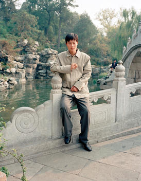 Man posing for a photograph, Jing Shan Park, Beijing, China, 1999.