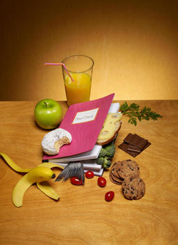 Food Diary With Juice And Food On Table