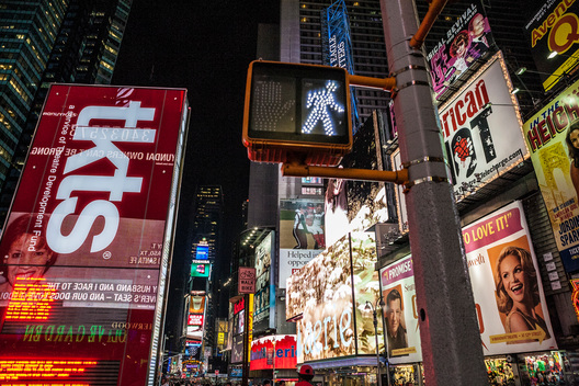 Times Square at Night with Walk Sign.