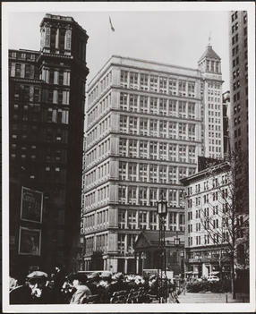 View Facing South From City Hall Park Towards Broadway And Vesey With St. Paul\'S Chapel And The American Telephone And Telegraph Building Visible Behind It On The Right And The St. Paul Building Visible On The Left.