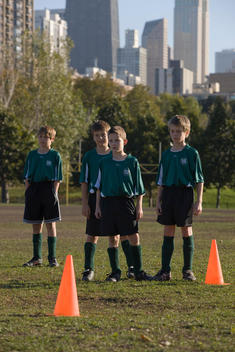 A Group Of Boys Get Ready For A Soccer Game In A Chicago Park.