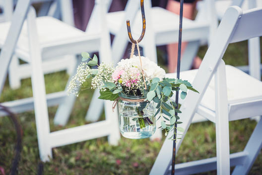 wedding decoration, flowers in a mason jar