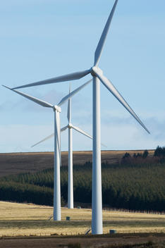 Three wind turbines at Dun Law wind farm