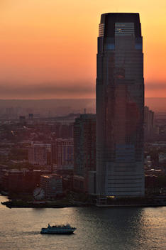 View At Sunset Of The Goldman Sachs Tower In Jersey City As Seen From Manhattan. New York, New York.