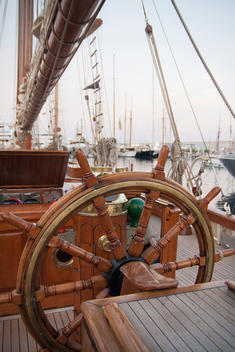 Helm's old wooden sailing ship
