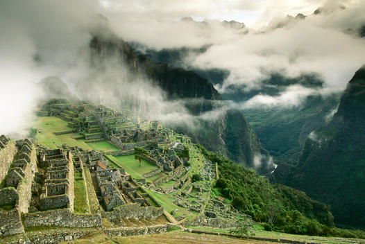 Inca ruins, the sacred temple of the sun at Machu Picchu, Peru