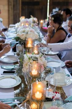 Guests sitting at table during wedding breakfast