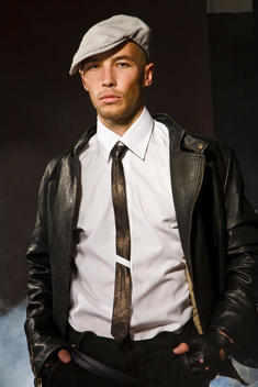 Young man wearing leather jacket, portrait