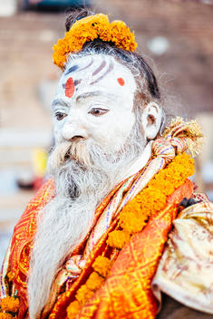 A sadhu (holy man) along the banks of the Ganges River in Varanasi, India. in Varanasi, India.