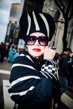 A woman dressed up at the annual Easter Parade and Bonnet Festival in New York City.