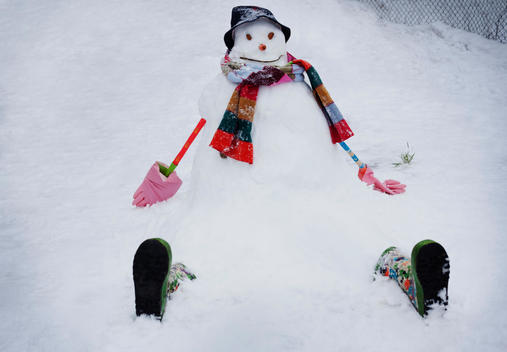 Snowman wearing hat and scarf