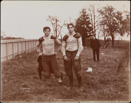Two Football Players From The Columbia University Team In Practice Gear.
