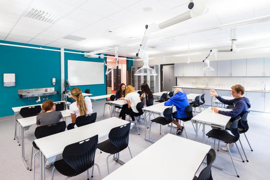 Student\'s in classroom at Nore Neset School, designed by Ramboll, Nore Neset, Bergen, Norway.