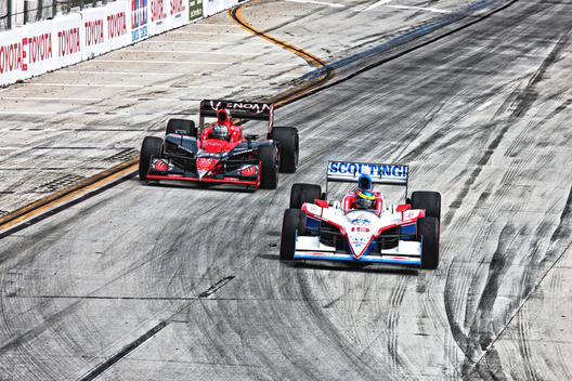 Two racecars; Toyota Long Beach Grand Prix; Indycar racing; #19 & #26 cars