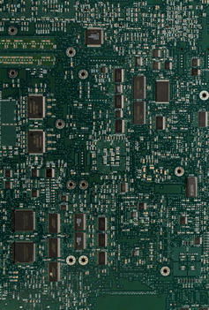Still-Life Of Parts Of Computers, With Printed Circuits, Silicon Chips, Logic Boards, And Processors