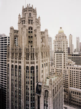 Top of the Chicago Tribune Tower seen from above