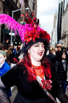 A woman in costume at the annual Easter Parade and Bonnet Festival in New York City.