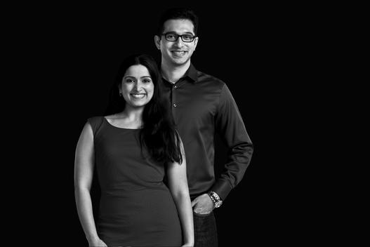 Emotional and Empowering Black and White Studio Portrait of Attractive Indian Couple