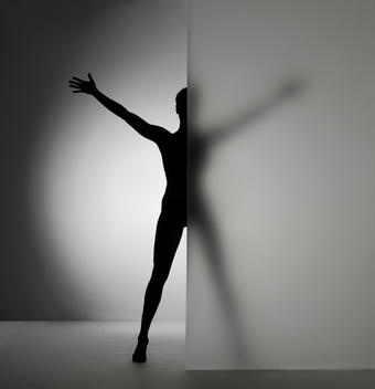 Shadow Dancer is half visible behind a frosted glass wall. She makes a nice figure - feminient. There is much ease in the image and radiates exclusivity and mental profit. She makes the symbol X as she stands on tiptoe and stretching out her arms, the han