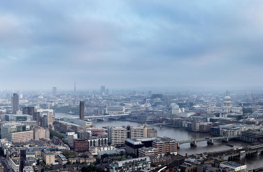 High Level View Of London, Showing River Thames, St Paul'S Cathedral, Tate Modern And West End