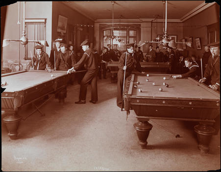 The Pool Room In The Y.M.C.A. Naval Branch In Brooklyn, With Navy Men Playing Pool.