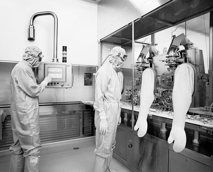 Pharmaceutical industry. Production plant for sterile antibiotics equipped with advanced computerized systems and automatic controls.