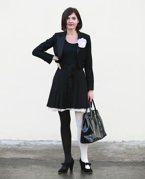 Woman Wearing A Contrasting Black And White Outfit, Florence, Tuscany, Italy.