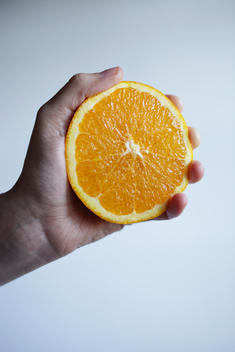 Hand Squeezing Juice From Orange