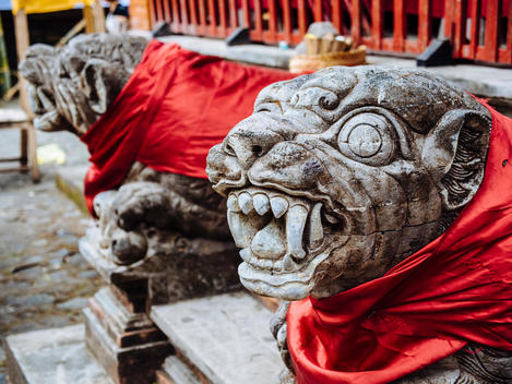 Foo dogs at Tirtha Empul Temple outside Ubud, Bali. (A water temple whose springs are known for their healing powers.)