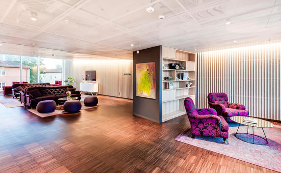 Lounge area at Hotel Von Kraemer, Uppsala, Sweden designed by Link Arkitektur.