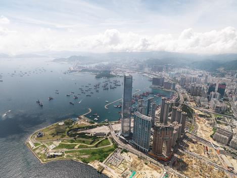 birds eye cityviews of Hong Kong from the helicopter