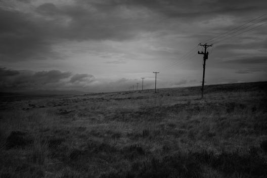 landscape with telephone poles going into distance