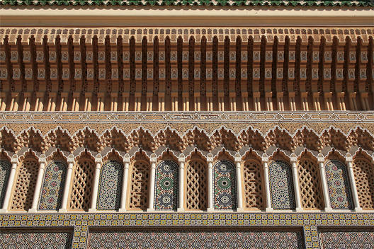 Ornate architectural detail above the entrance to the Royal Palace, Fez, Morocco, North Africa, Africa
